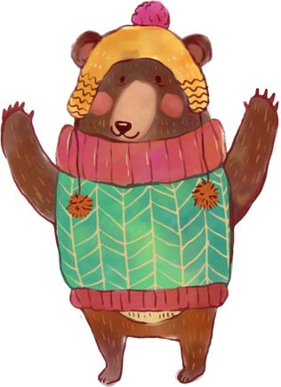 Watercolor Christmas Brown Bear in Sweater