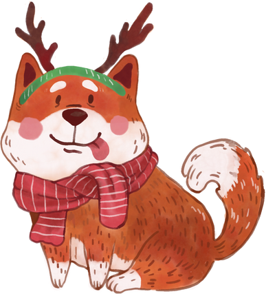 Watercolor Christmas Shiba Inu with Antlers