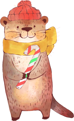 Watercolor Christmas Otter with Candy Cane